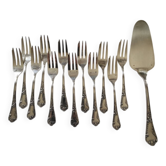 Coffret 12 fourchettes et pelle à gâteau Frionnet François en métal argenté