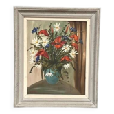 Huile sur panneau originale "Bloomer" par Hartiviq datée de 1954, vintage et encadrée 57×66 cm.