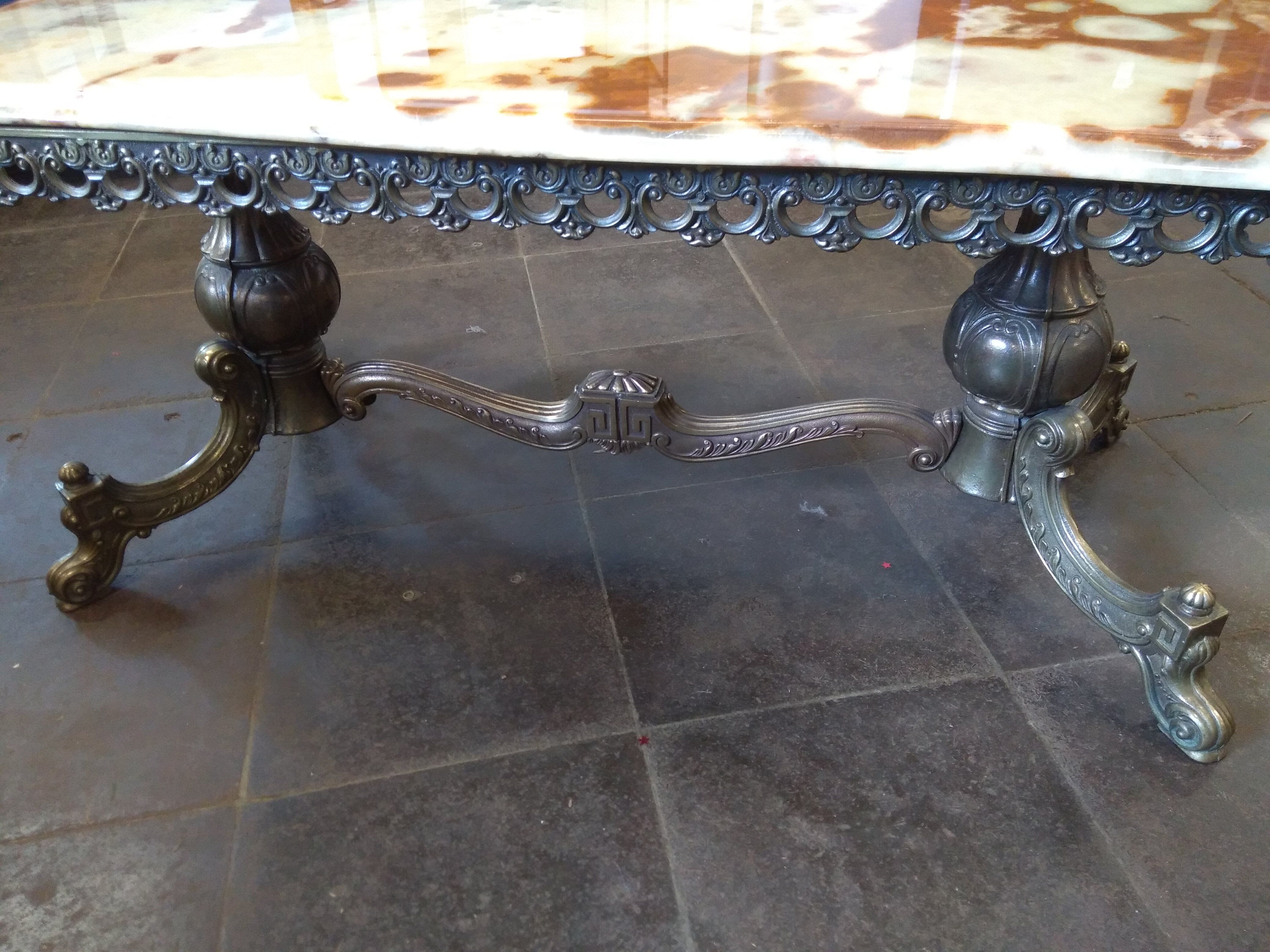 Wrought iron coffee table, marble top
