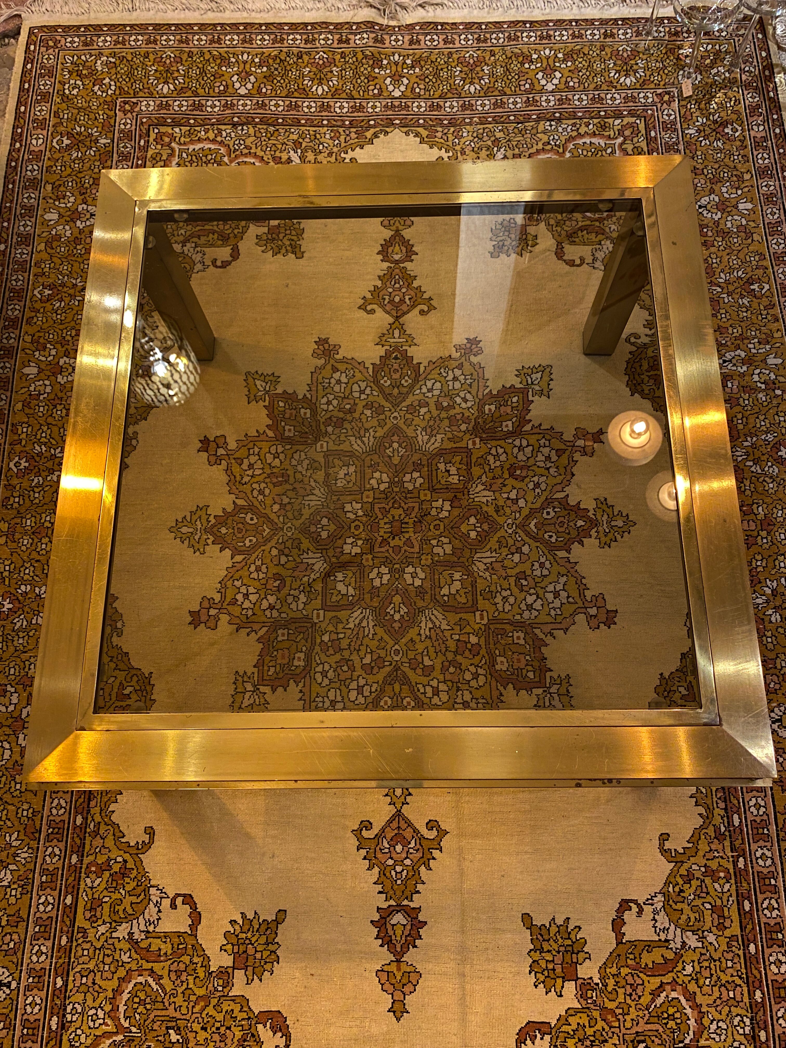 Gold square coffee table and smoked glass