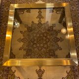 Gold square coffee table and smoked glass