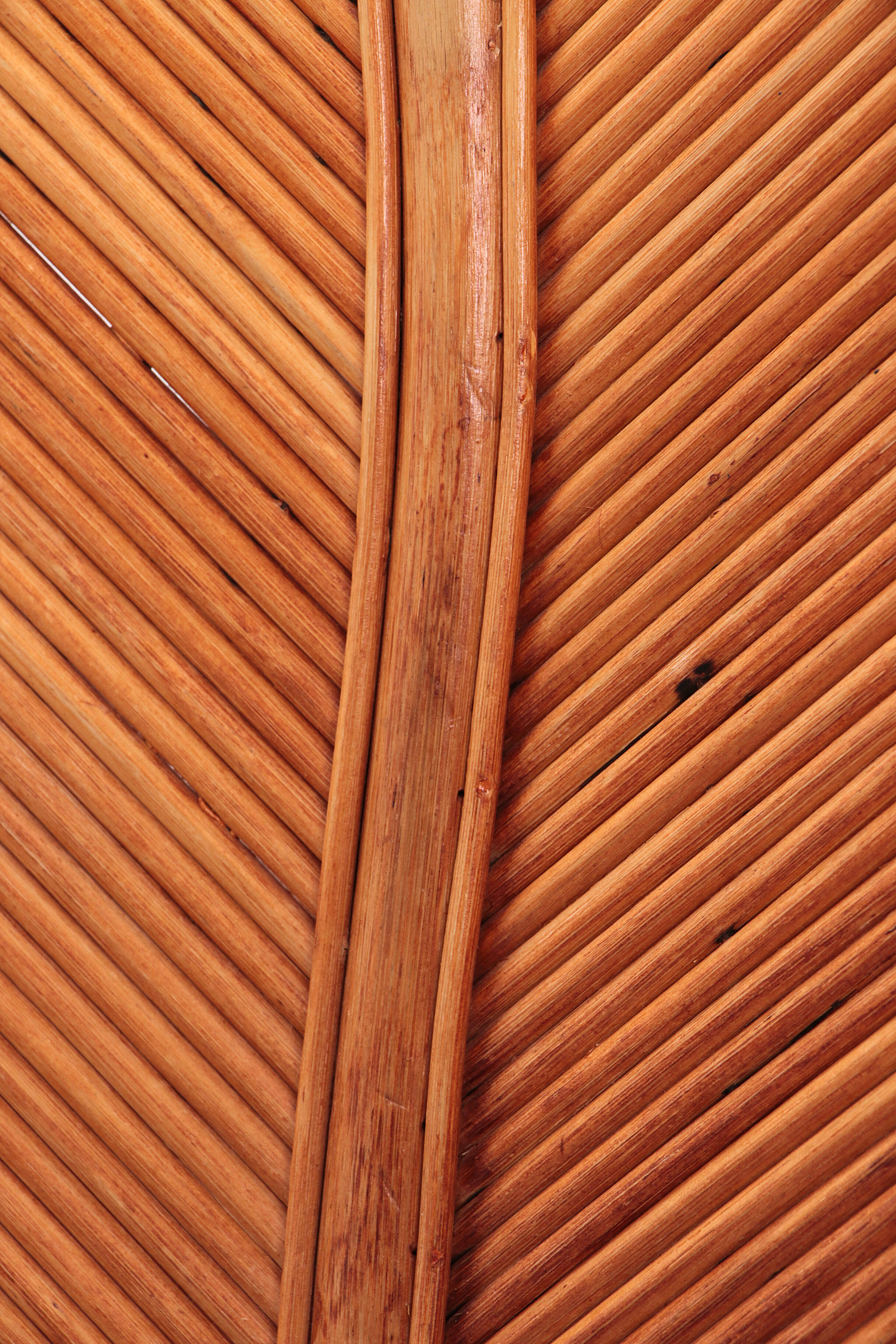 Bohemian bamboo mcguire dining table set with 6 palm leaf chairs, 1960 france.
