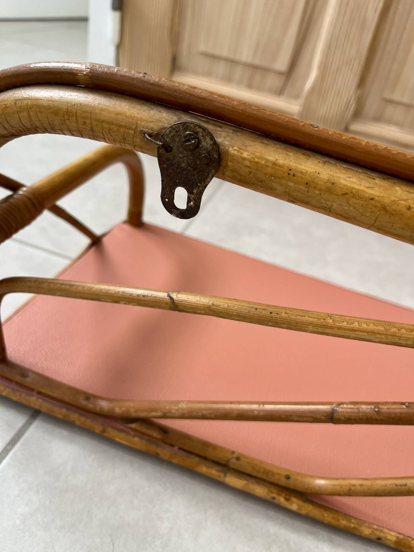 1960s rattan shelf with terracotta top