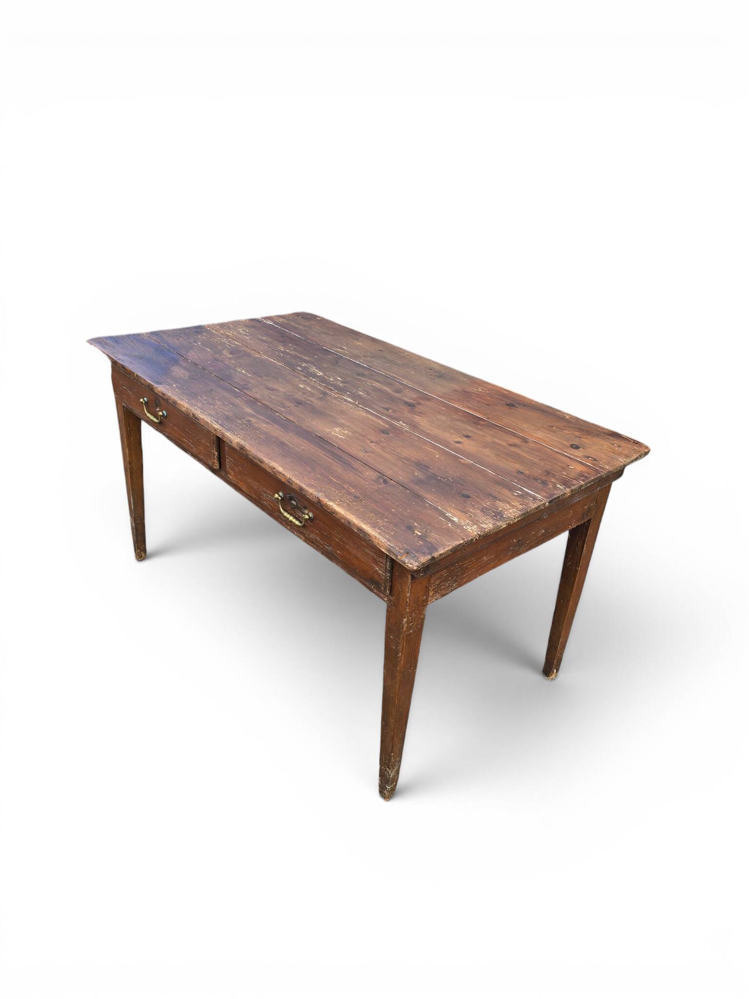 Ancienne table de ferme en bois massif à deux tiroirs