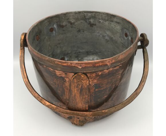 Ancien chaudron pot avec couvercle en cuivre rouge 24 cm