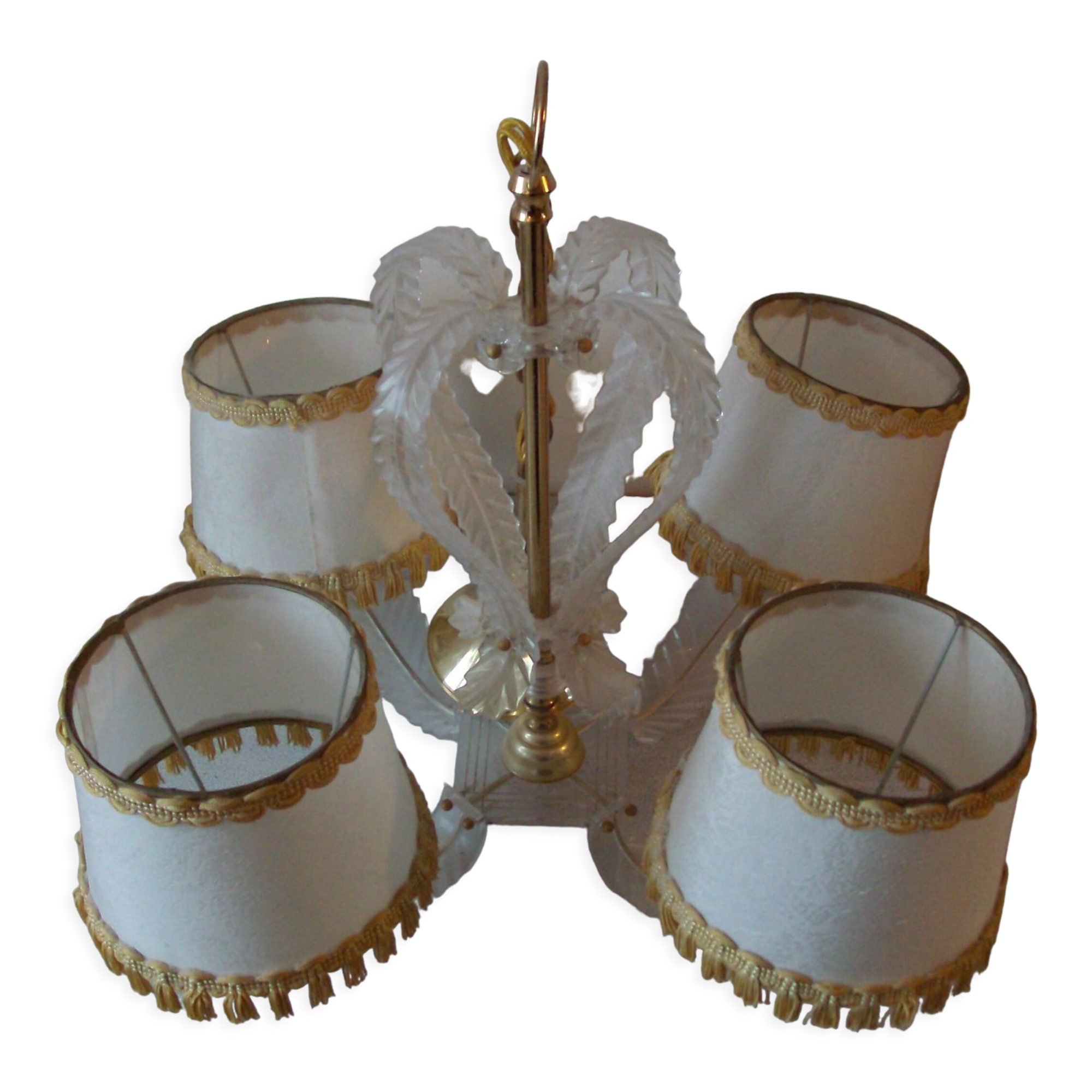 Old chandelier 4 lights plastic sheet and lampshade vintage lighting