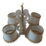 Old chandelier 4 lights plastic sheet and lampshade vintage lighting