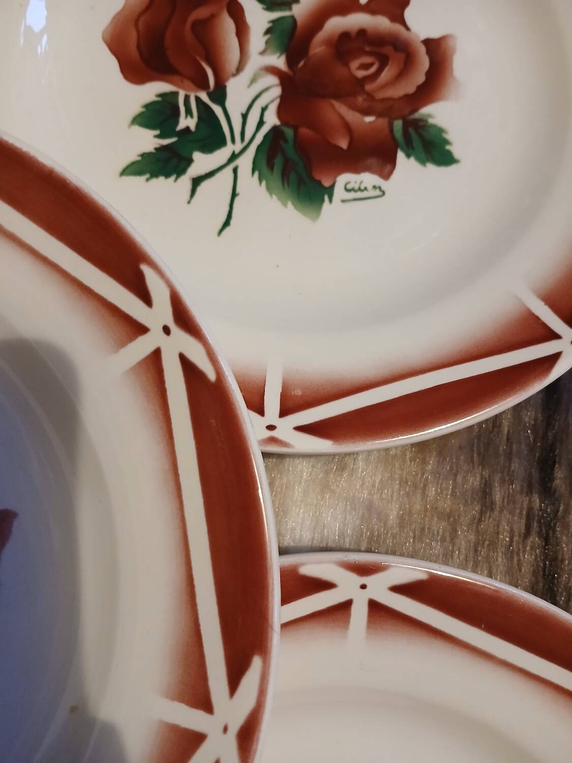 6 assiettes à dessert anciennes Digoin et Sarreguemines
