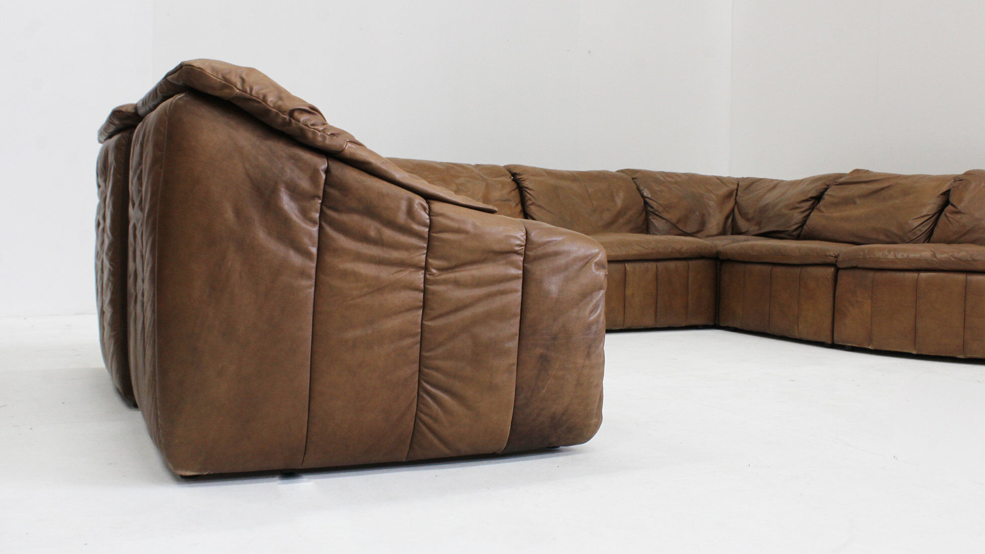 Vintage brown leather modular sofa from Laauser, set of 7