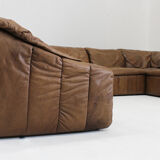 Vintage brown leather modular sofa from Laauser, set of 7