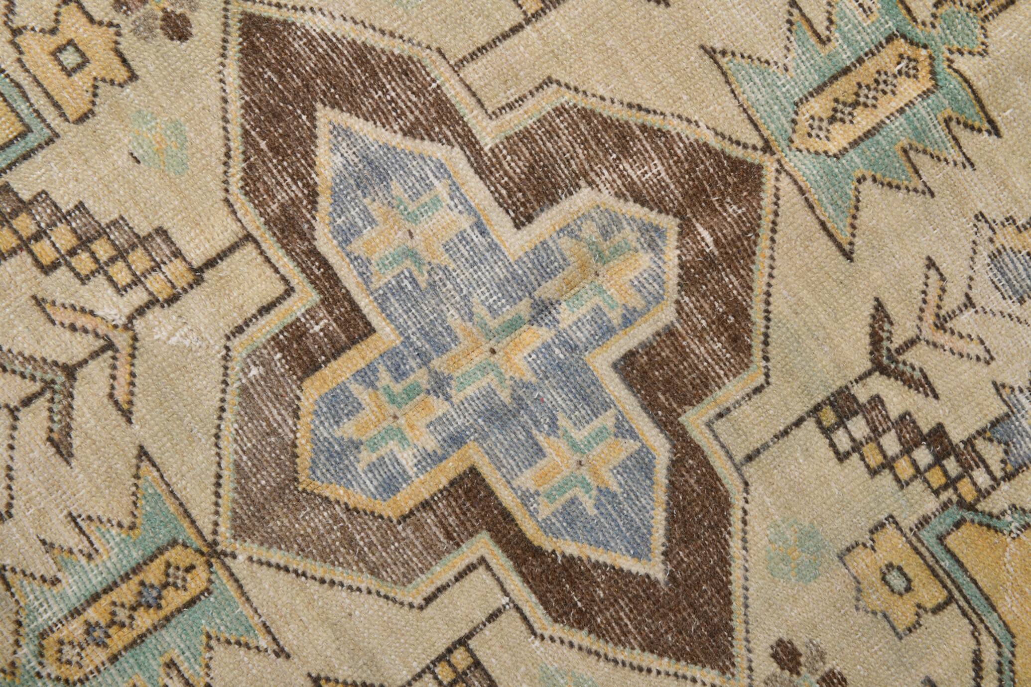 Tapis turc en laine jaune moutarde 4x8, fait main, 125x230 cm
