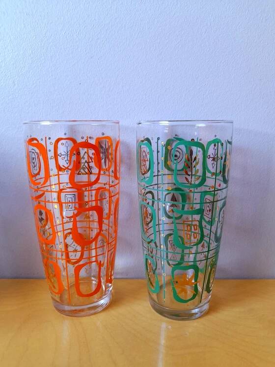 Set of 6 Screen-Printed Glasses 1960