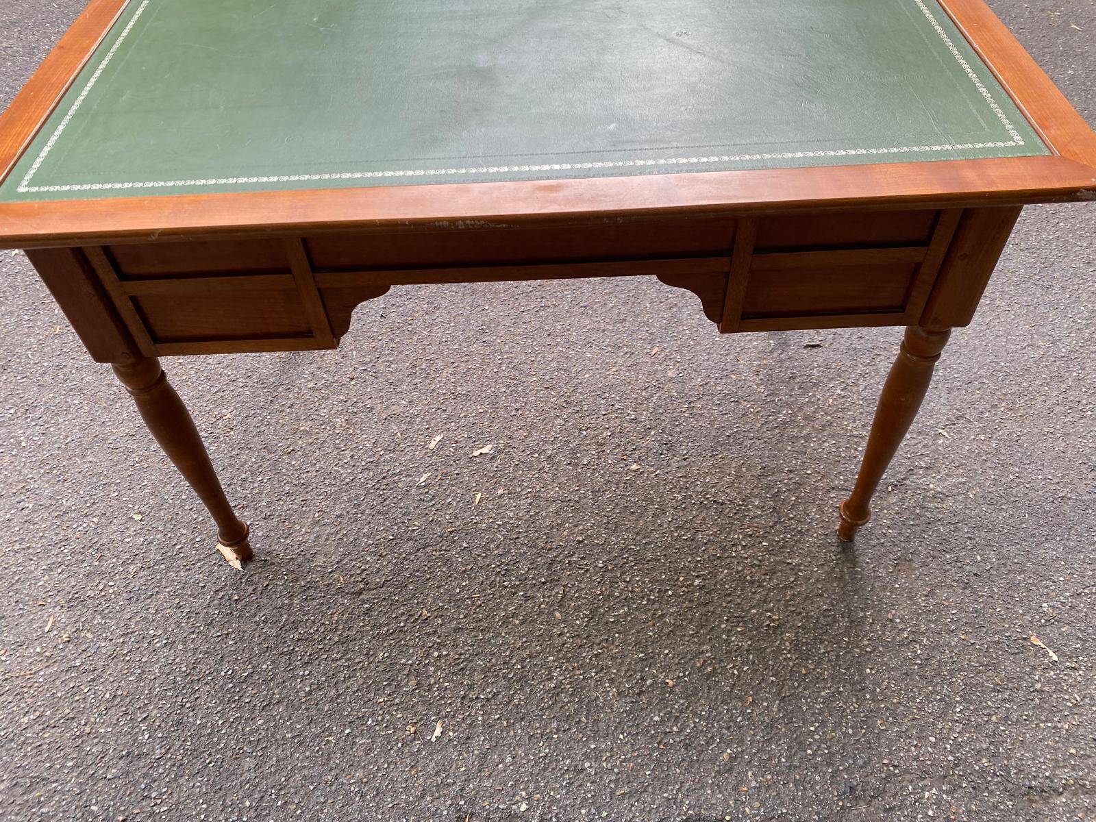 Louis XVI style desk in solid wood and green leather, 1970.