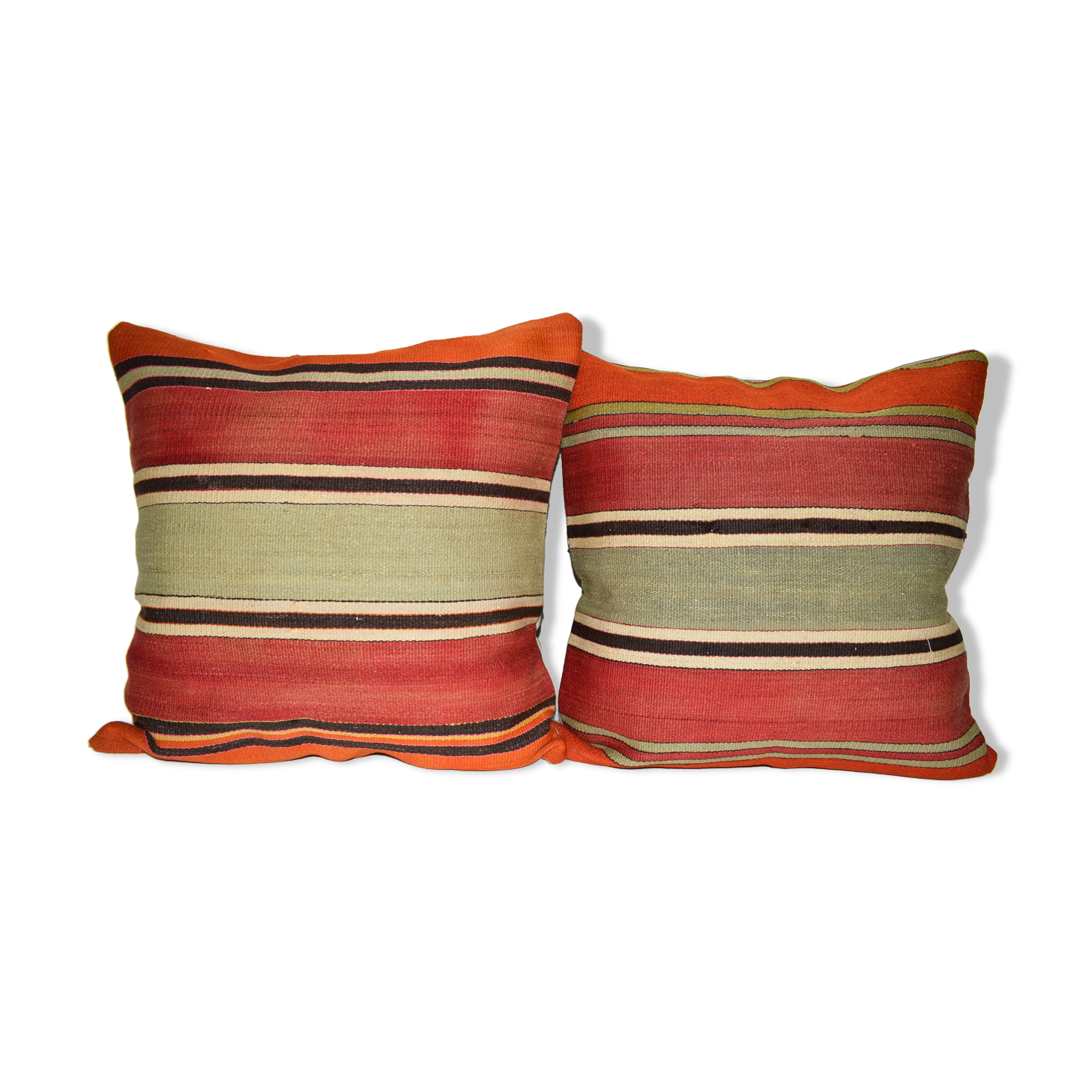Single, plain Turkish Ak574 striped Kilim cushion cover