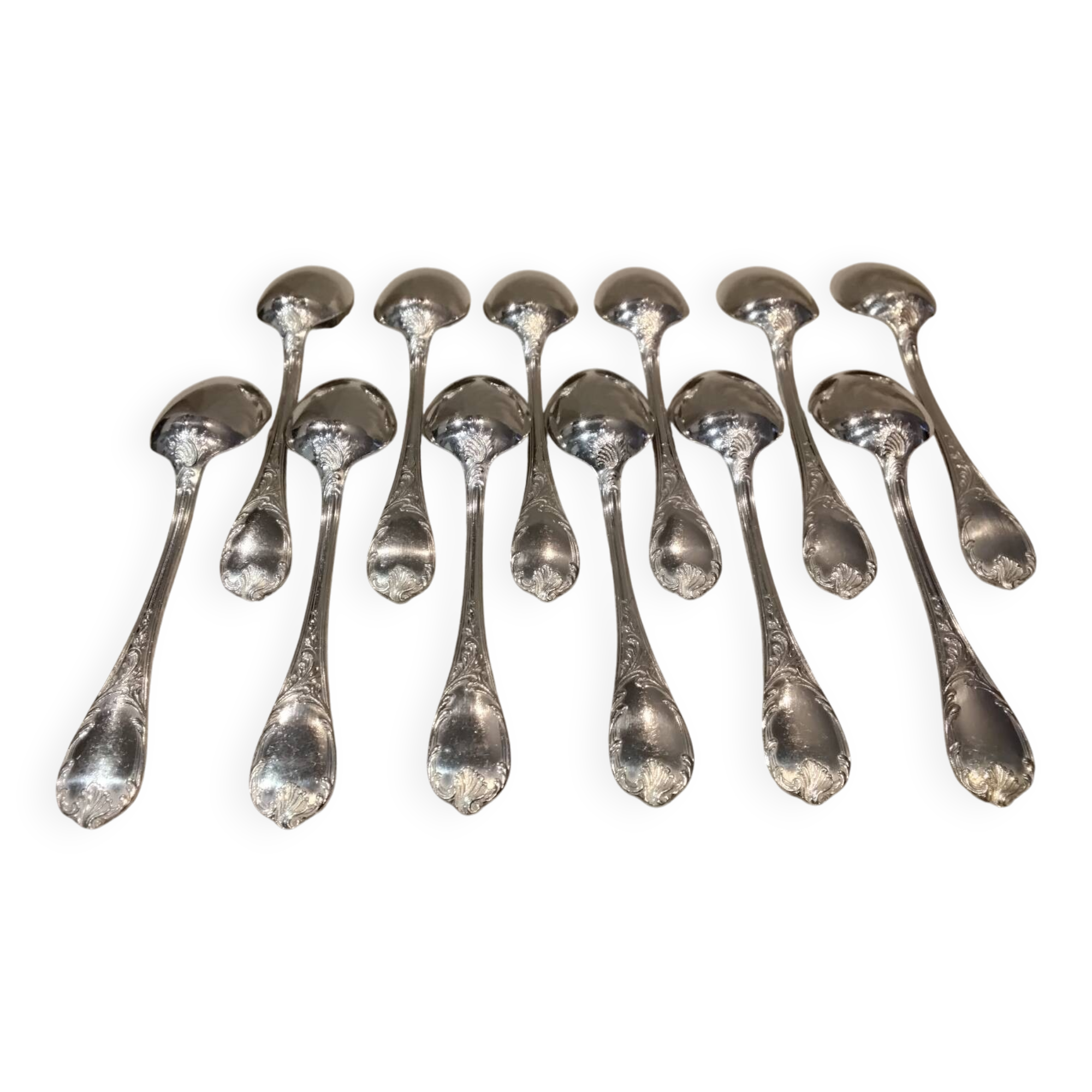 12 silver-plated metal teaspoons by Christofle Marly, 13.6cm