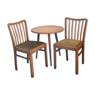 Table ronde scandinave vintage avec 2 chaises