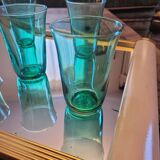 6 green glasses stamped LESIEUR – vintage 60s/70s