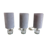 Suite of three lamps in structured glass and chrome/vintage years 70