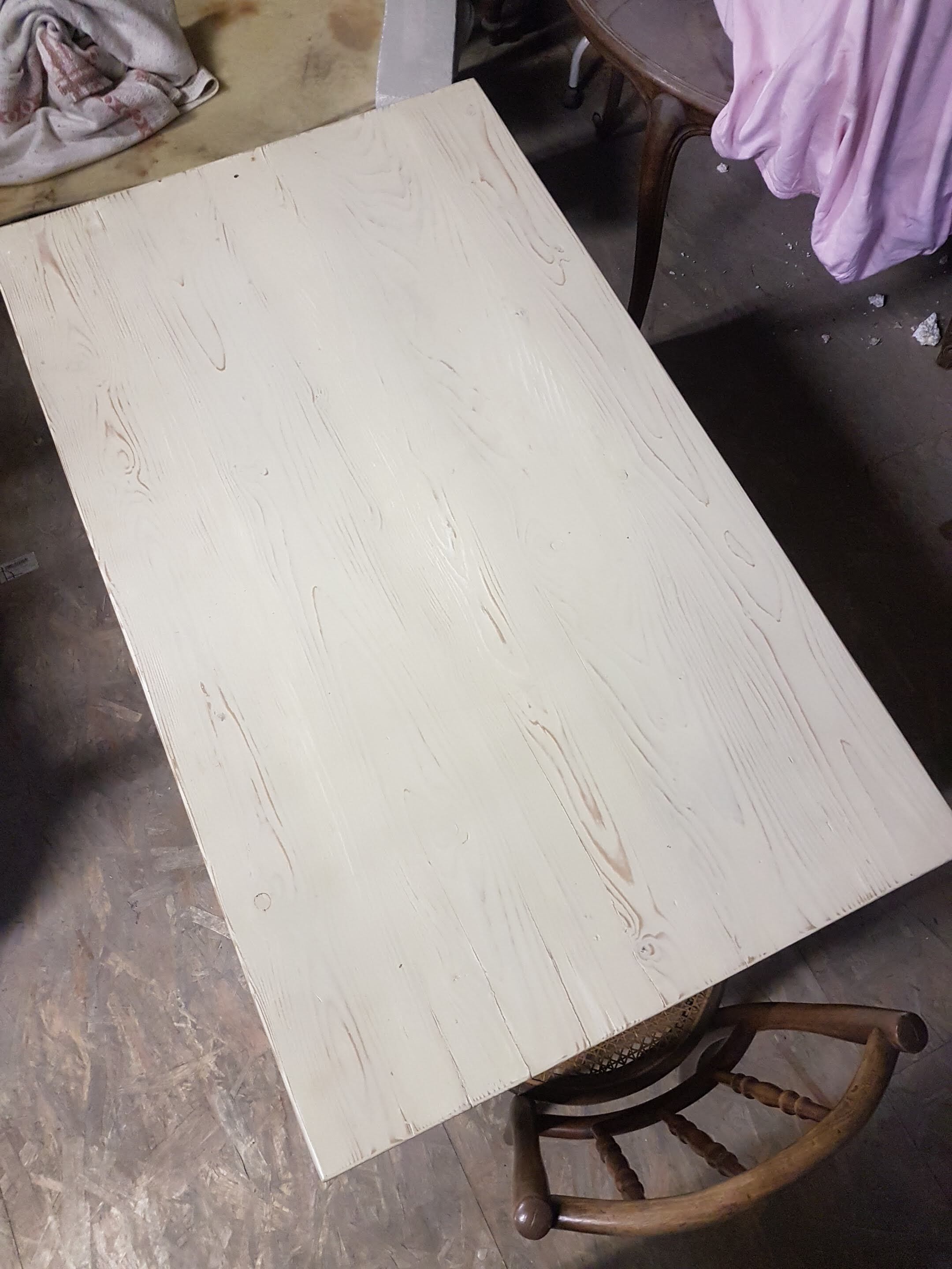 Farm table, dining, oak and pine patinated black and pale yellow