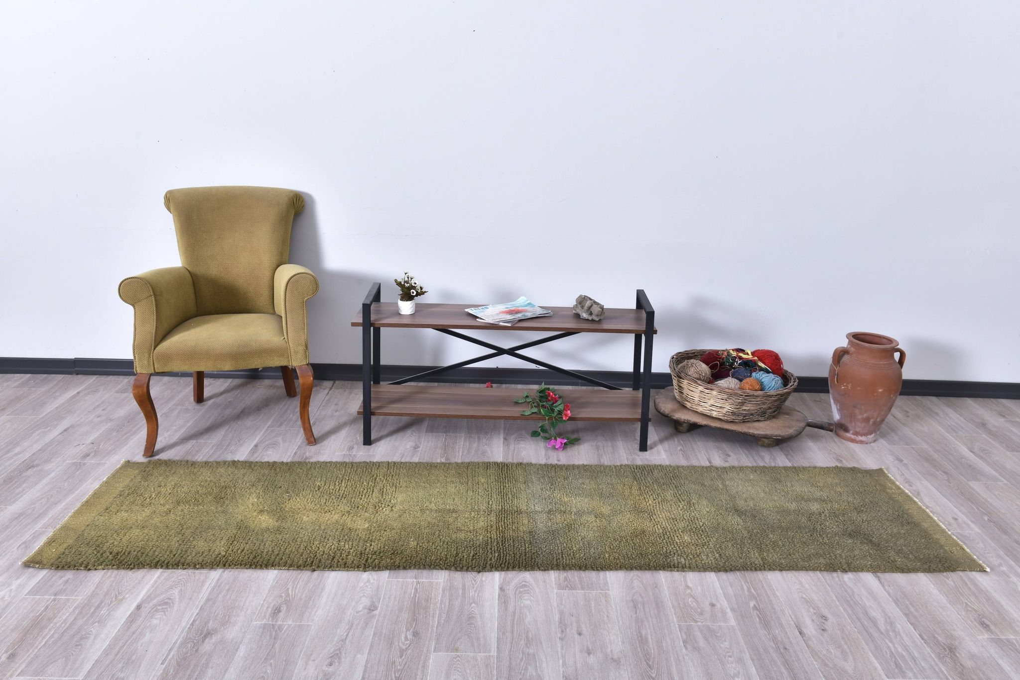 Tapis de couloir berbère marocain vert 66x298 cm SK 241297