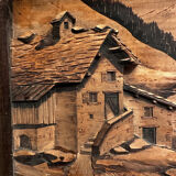 Tableau Alpin vintage années 50 - Sculpté et Pyrogravé - Ambiance Chal