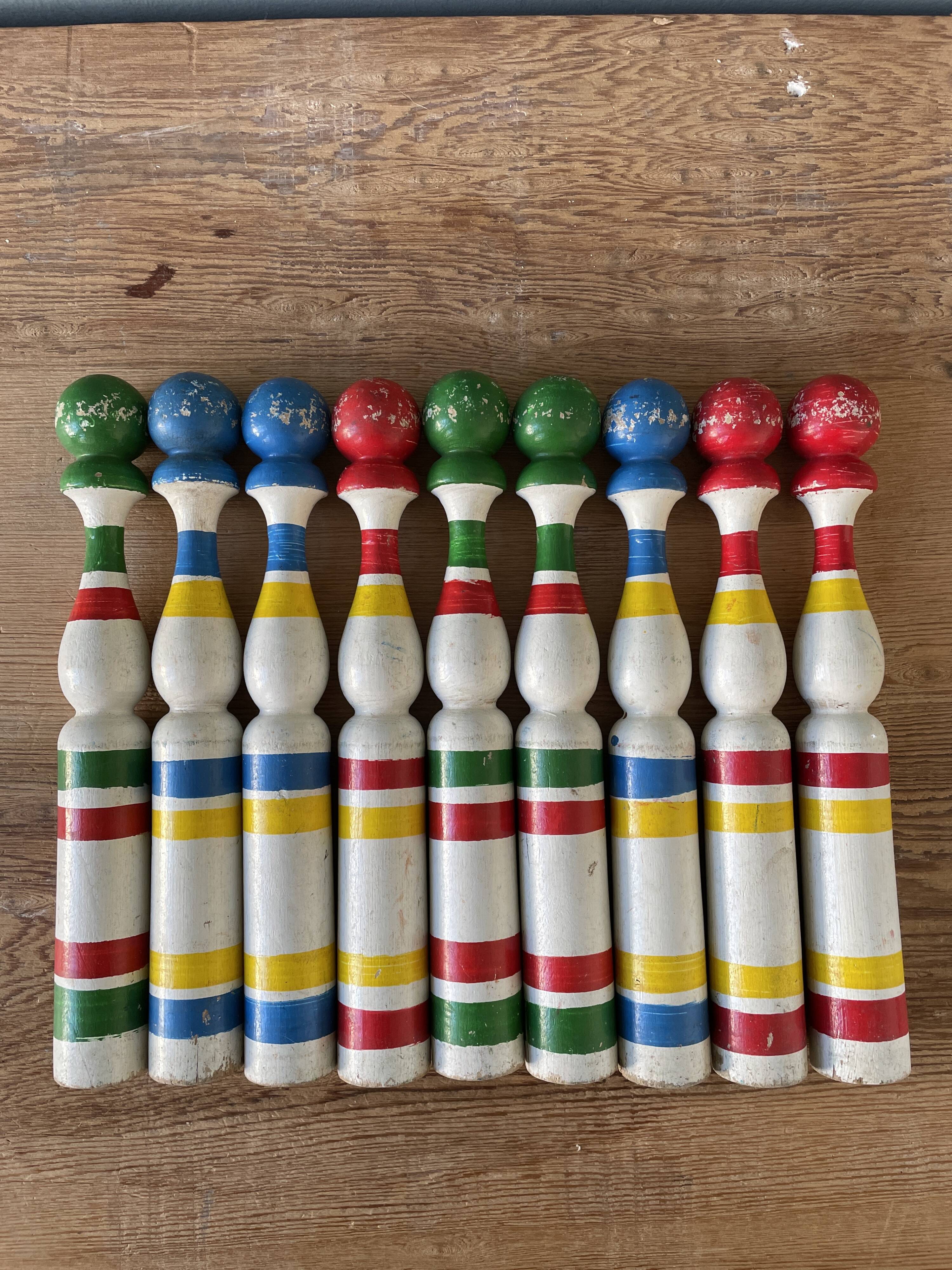 Old painted wooden bowling game