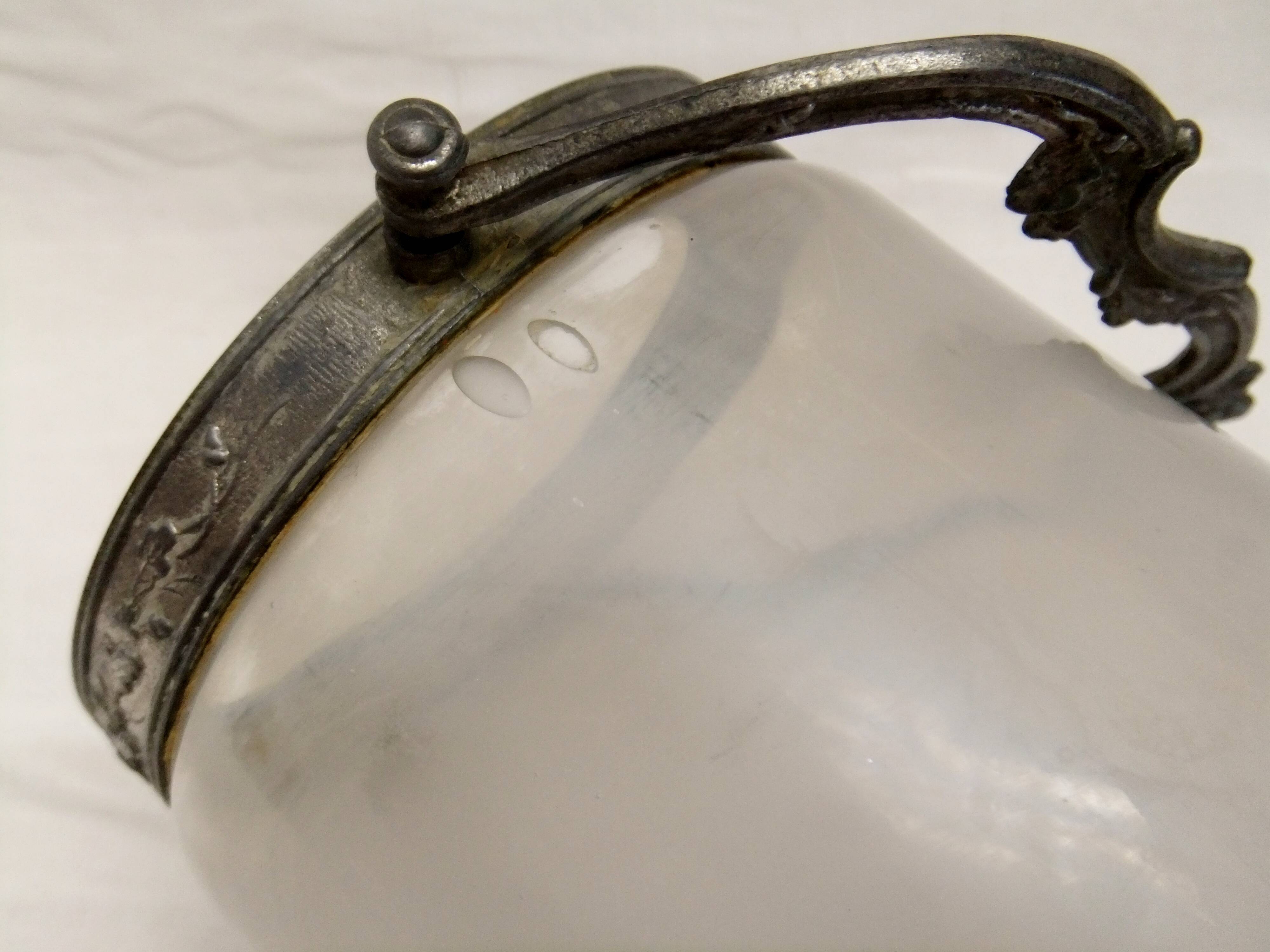 Old opaque blown glass cookie jar kitchen candy collection