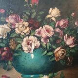 Large oil painting on canvas - Vase with flowers - Still life - Ita