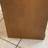 1950s oak office storage cabinet with curtains.