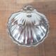 Vintage ashtray in silver metal and a blue glass part that goes inside in the shape of a saint jacques shell