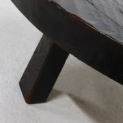 Brutalist Solid Stained Oak Round Tripod Coffee Table 1970s