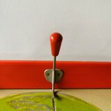 Vintage wall coat rack in red painted wood - triple hook