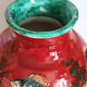 Vase décor de poissons émail rouge