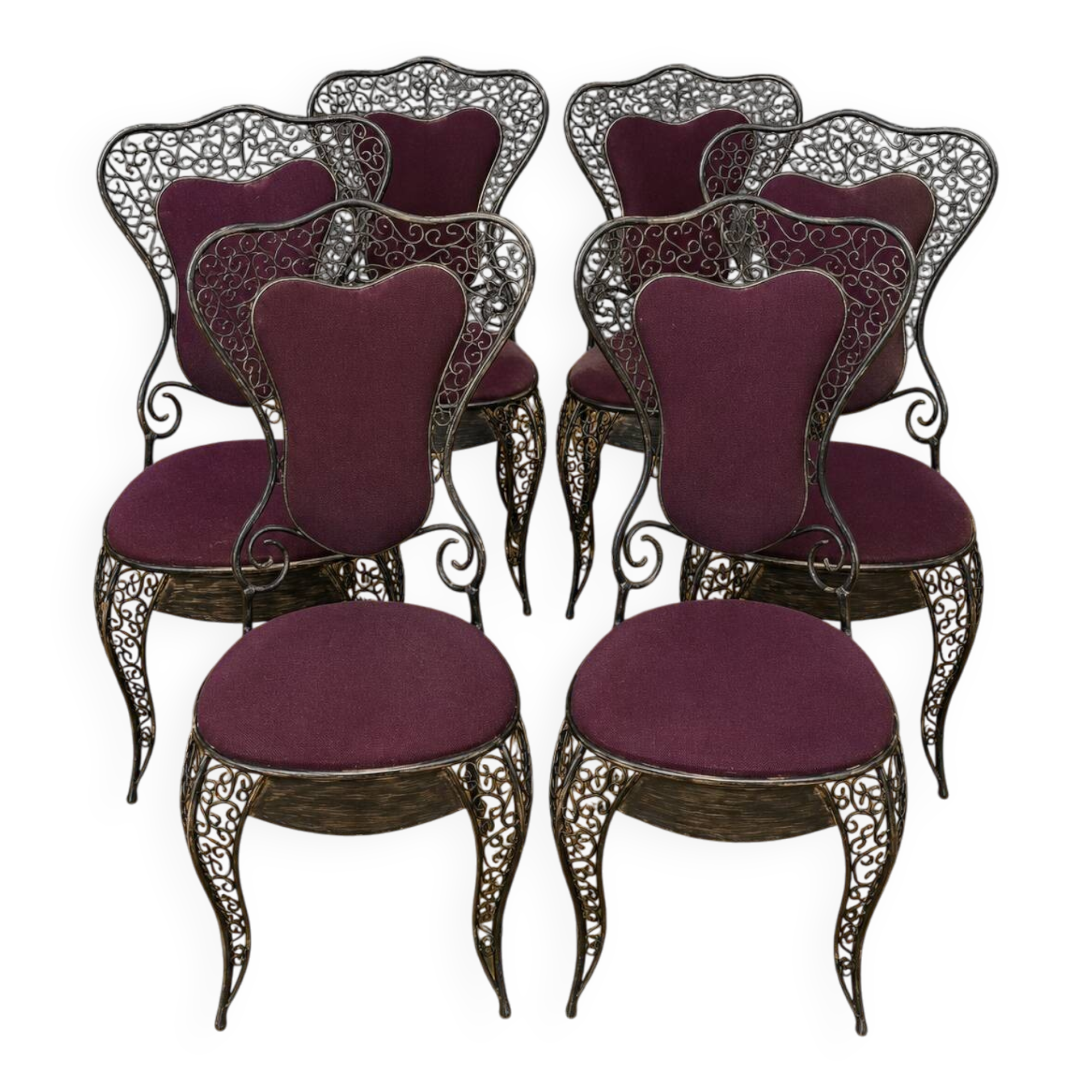 Set of six wrought iron chairs – Decorative design work from the 80s.