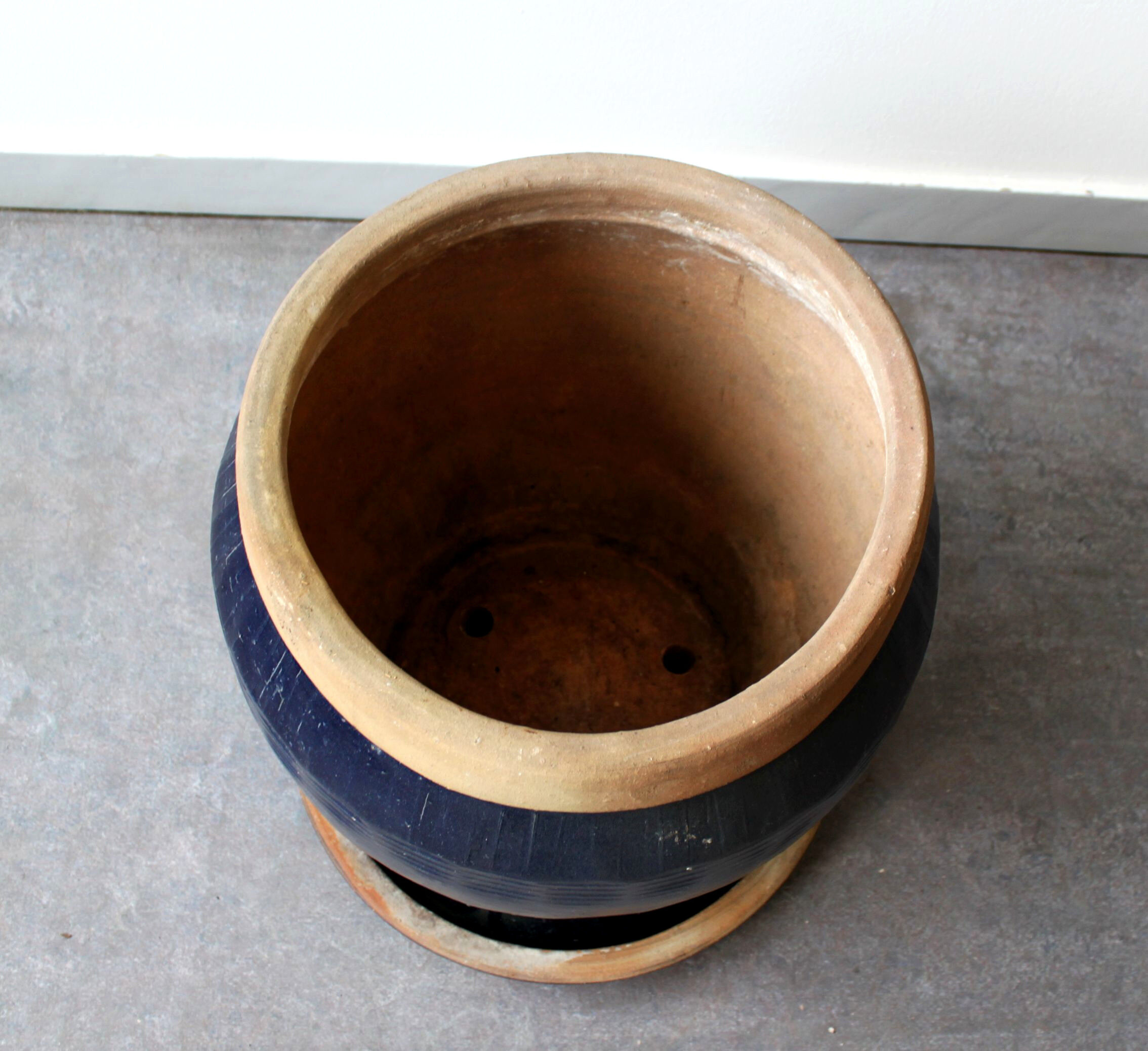 Planter in glazed terracotta, handmade, XXth.
