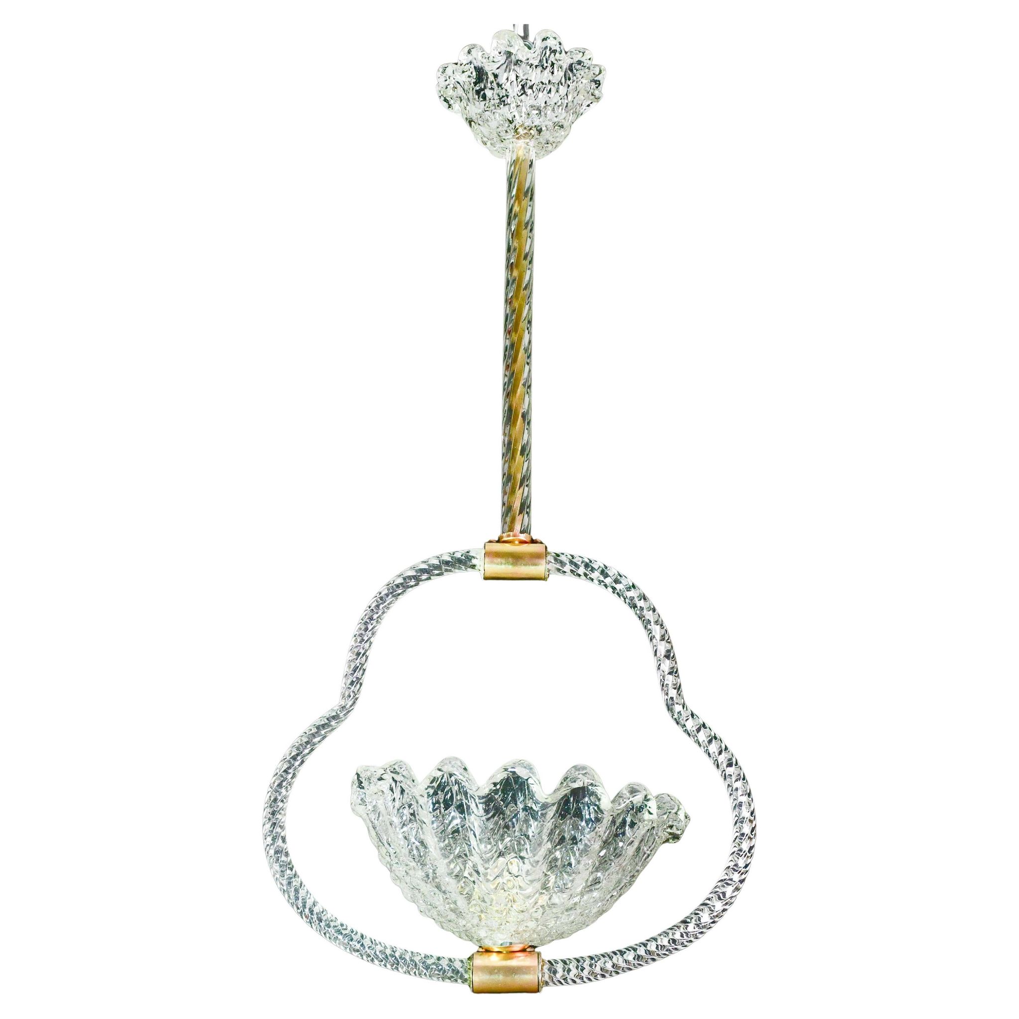 Charming Art Deco Barovier & Toso pendant light chandelier Murano glass, 1950s