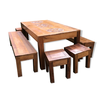 Zafmaniry table in solid Madagascar rosewood and seats