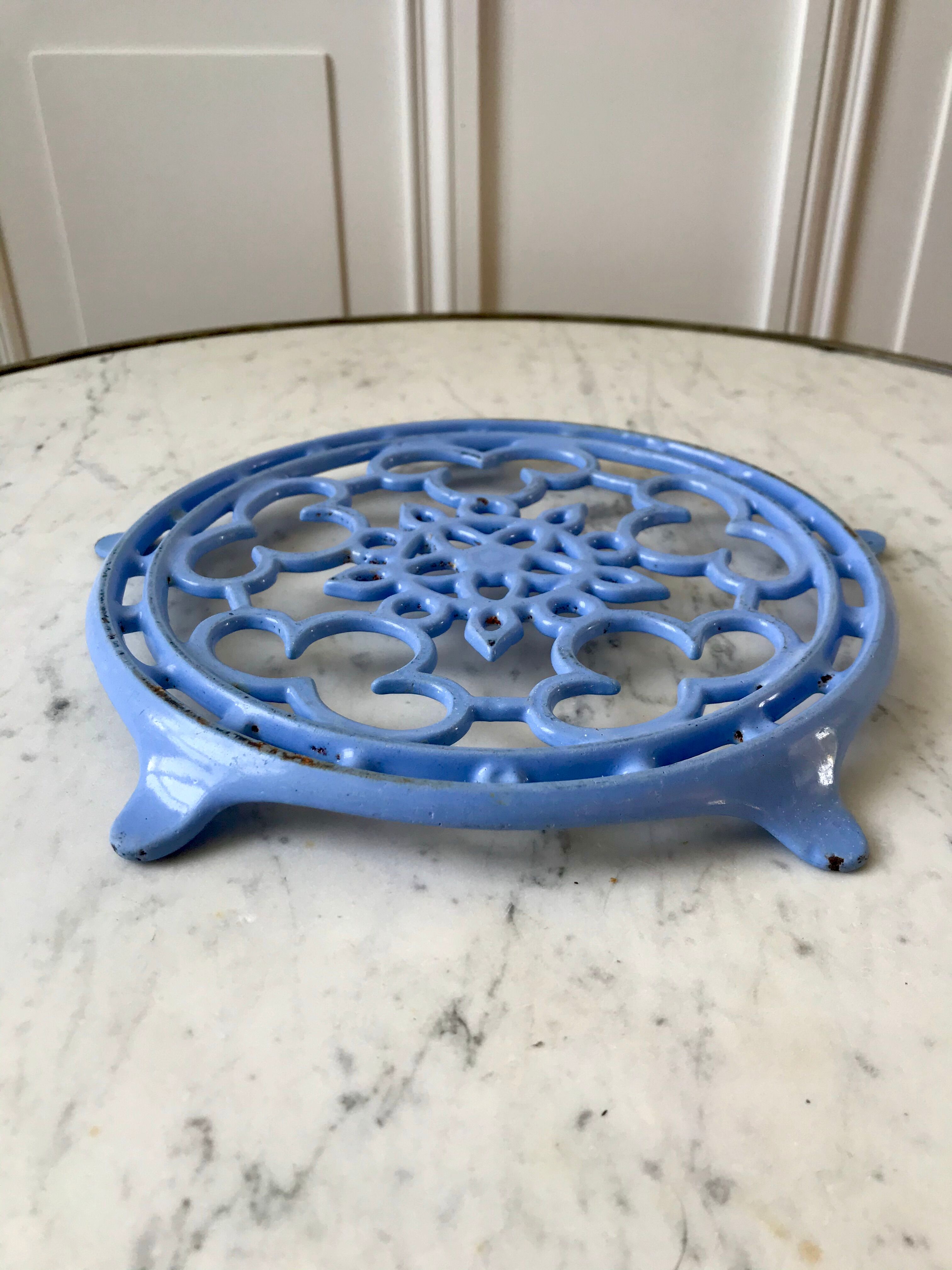 Cast iron coaster painted sky blue early twentieth century