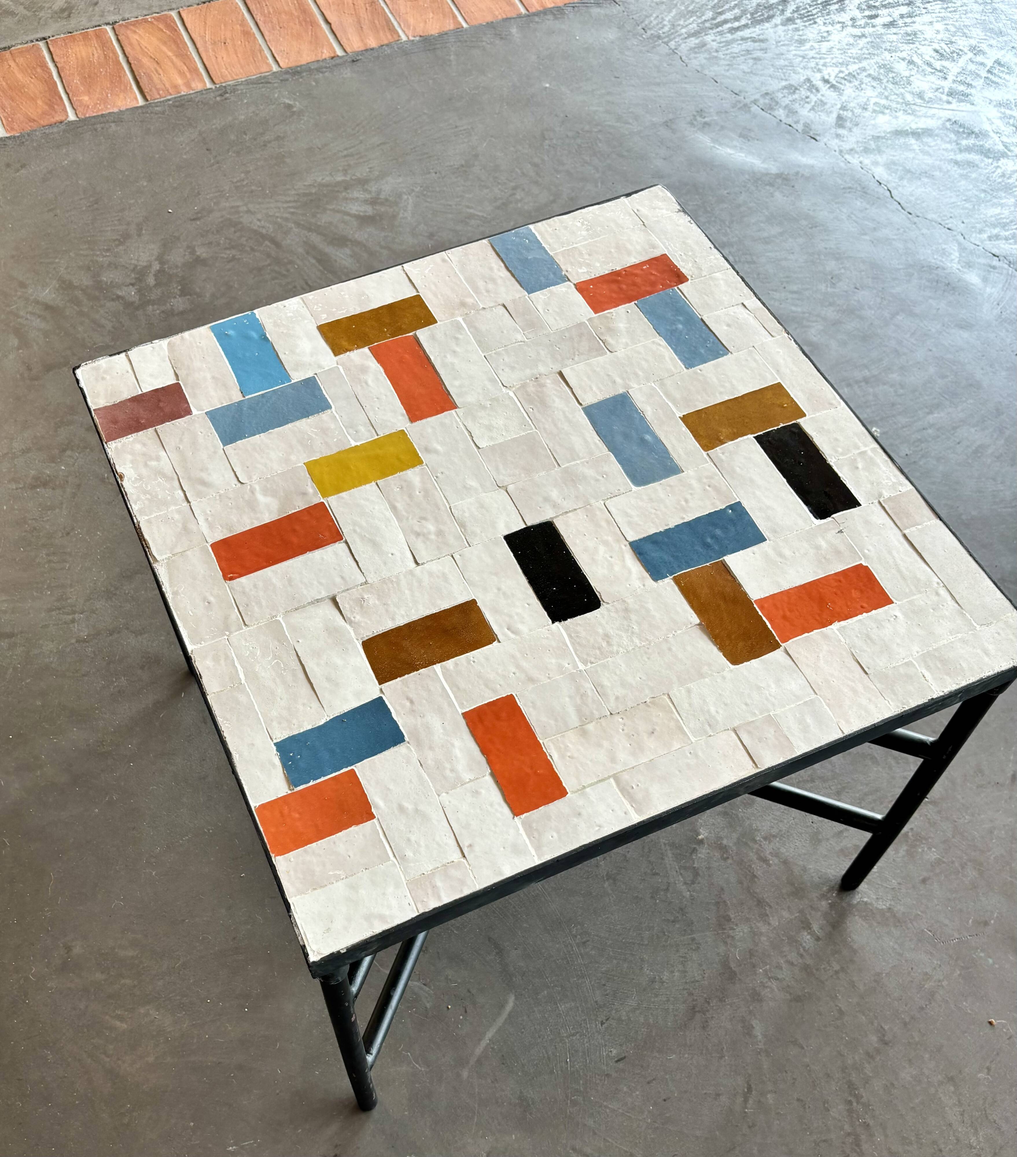 Square coffee table in multicoloured zellige, handcrafted in Morocco.