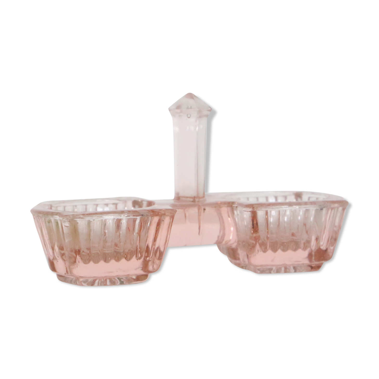Servant salt pepper in pink glass, molded glass, vintage french, authentic