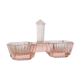 Servant salt pepper in pink glass, molded glass, vintage french, authentic