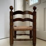 Pair of low oak and straw chairs
