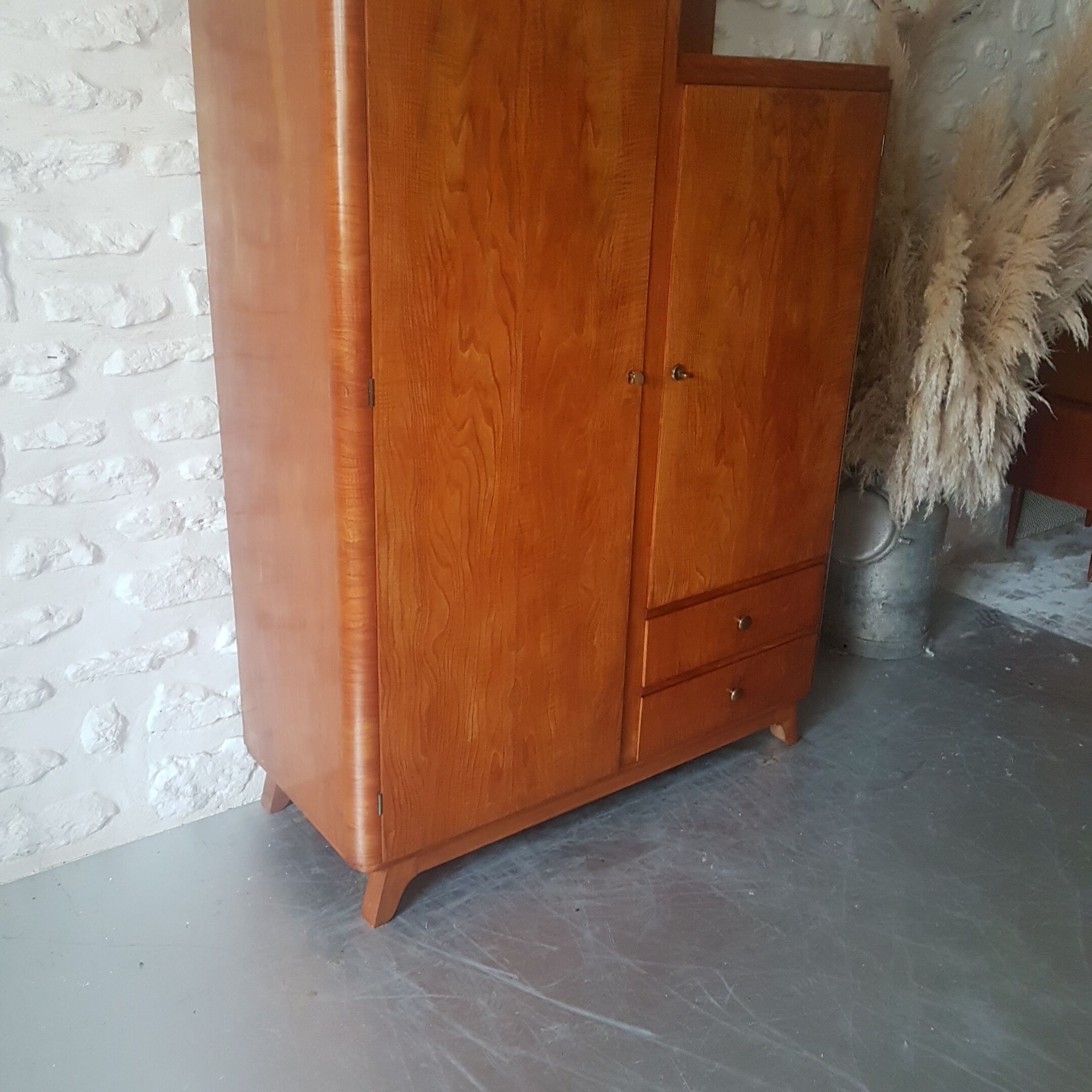 Vintage assymetrical oak cabinet
