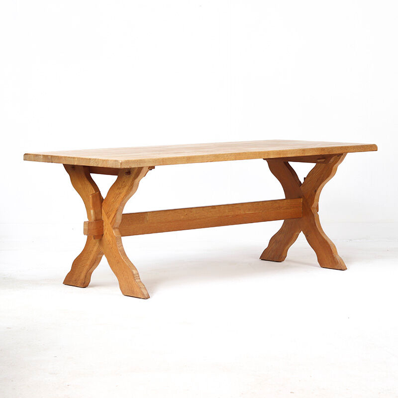 Large Oak Vintage Mid Century Brutalist dining table