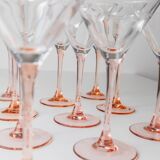 14-piece Pink Verre-et-Cristal Luminarc Martini Glass Set, 1980s Memphis Style Glassware, France Gift Idea
