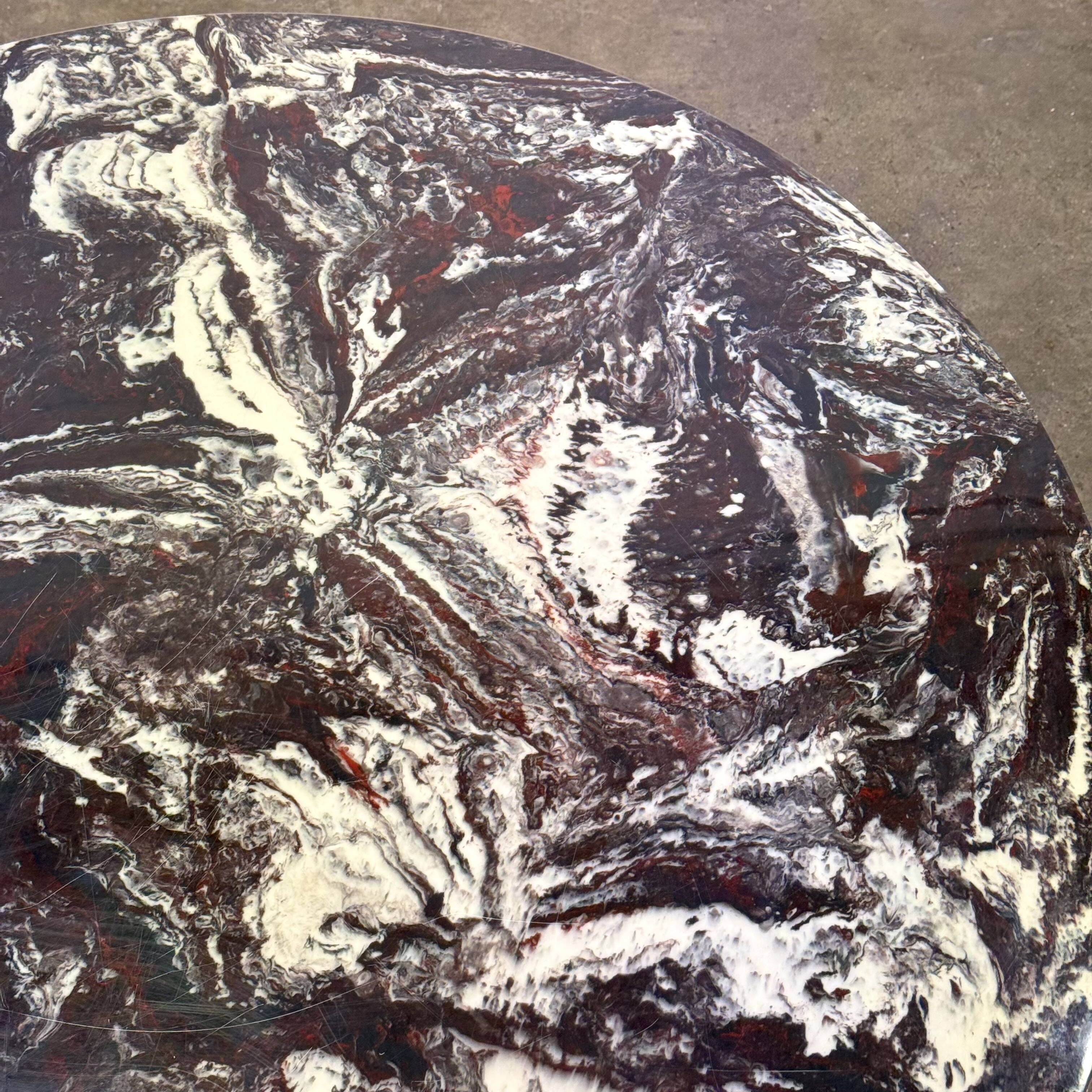 Round vintage coffee table with marble top and chrome base