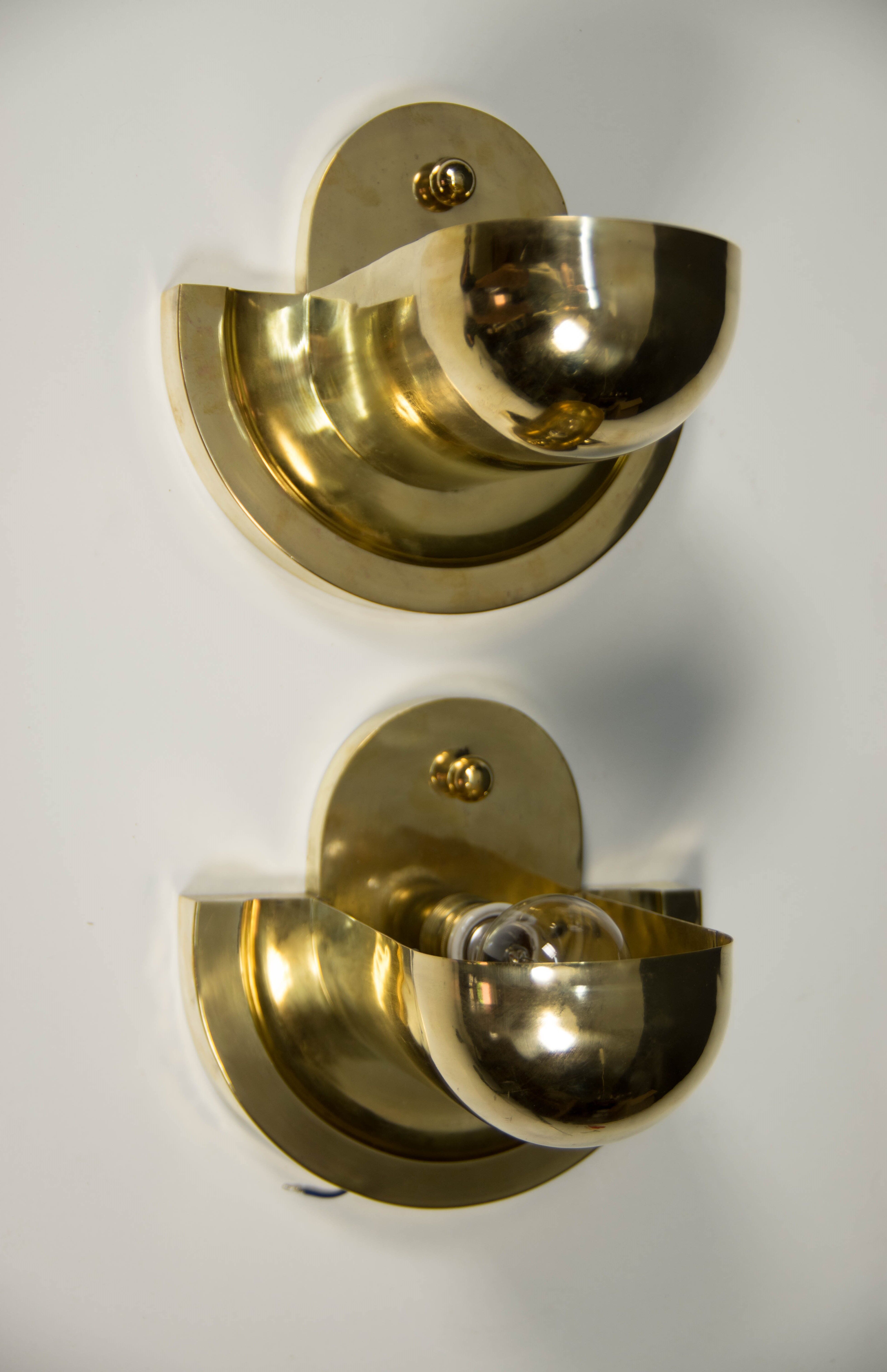 Set of Unique Cubistic Brass Wall Lamps, 1920s