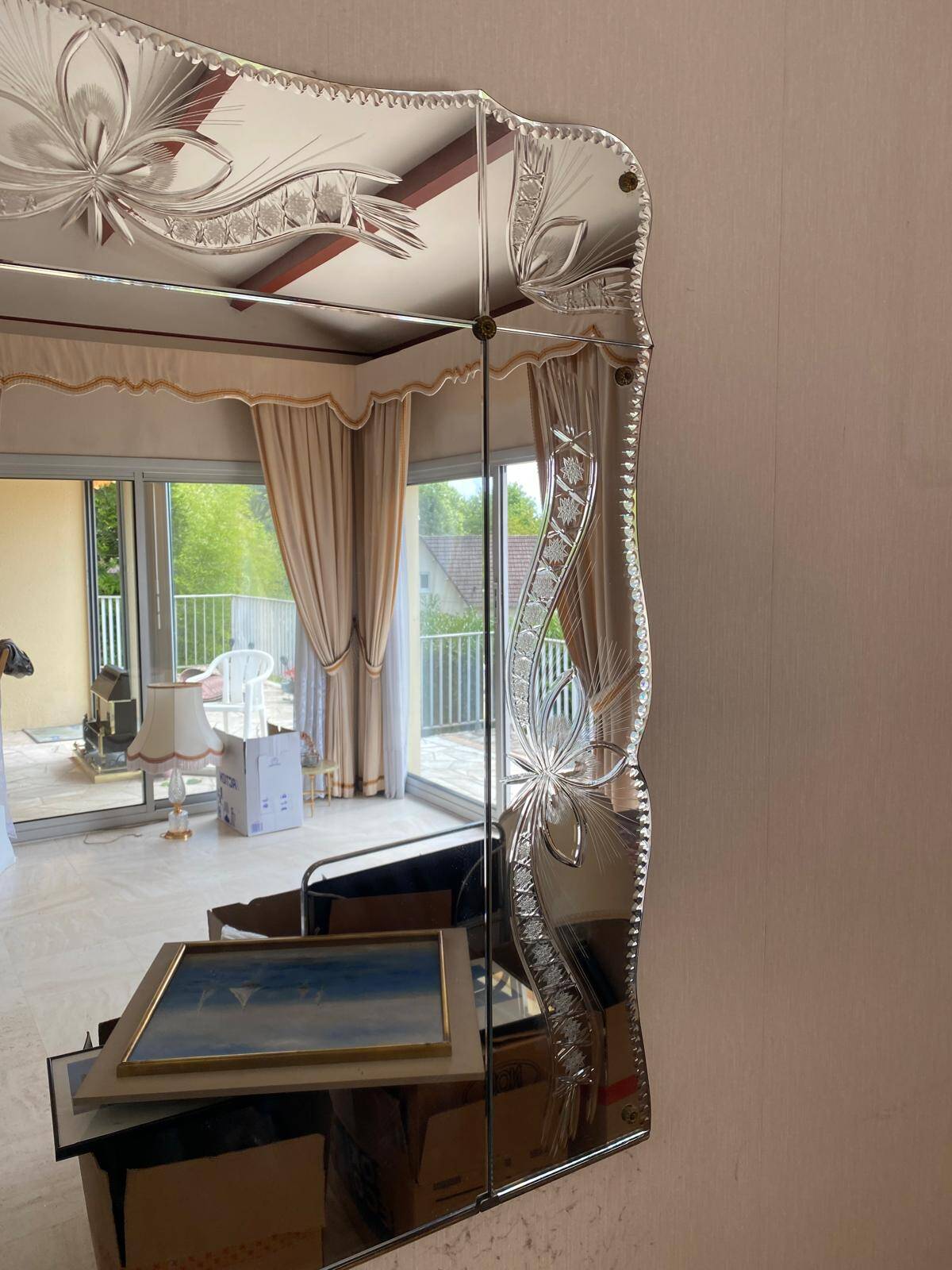 Art Deco sculpted bistro brasserie mirror 1960 225x100cm