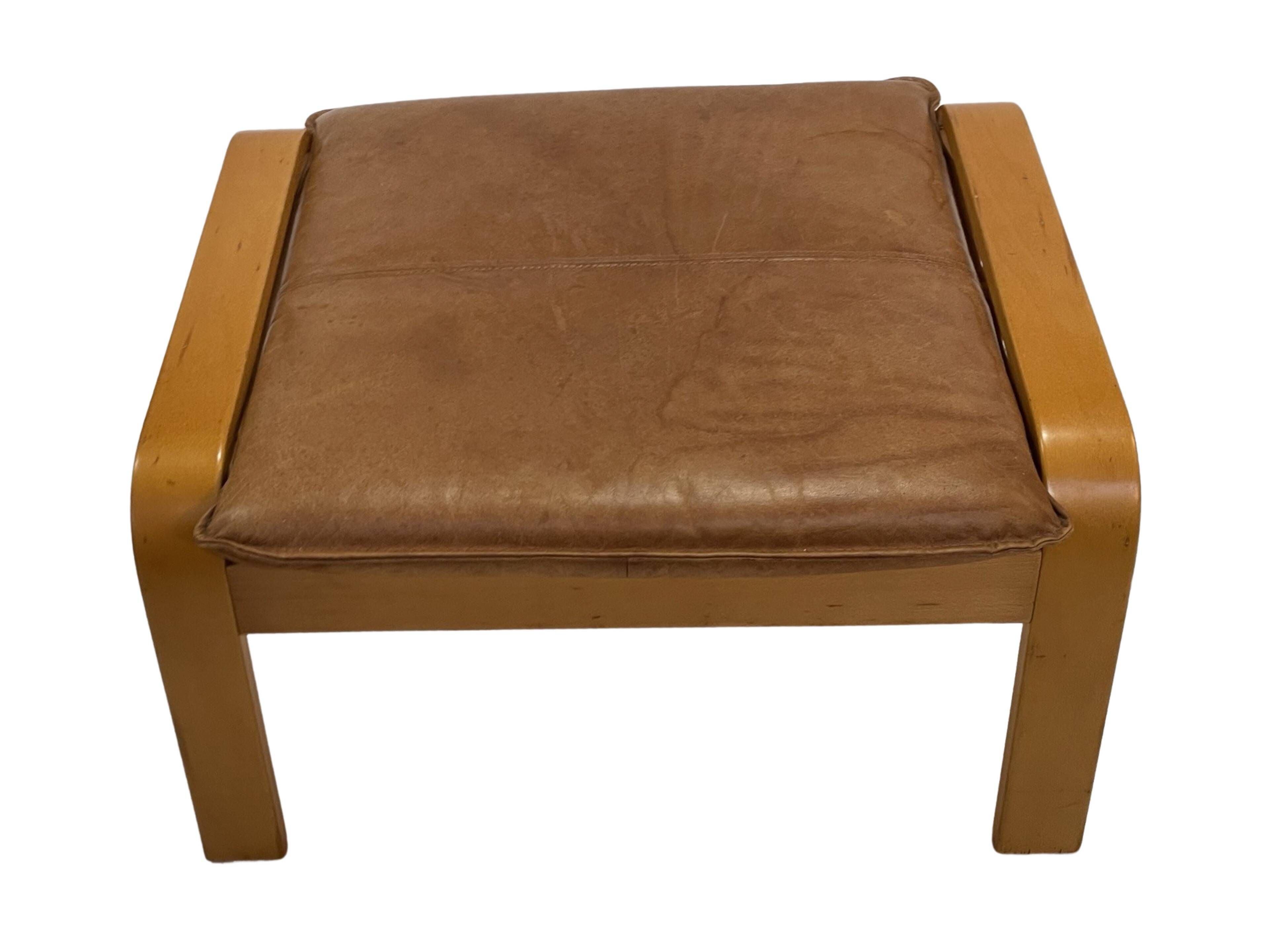 Vintage IKEA Poang Tan Leather Cantilever  Footstool Ottoman Design