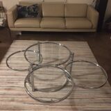 Round coffee table in glass and chrome 4 removable trays
